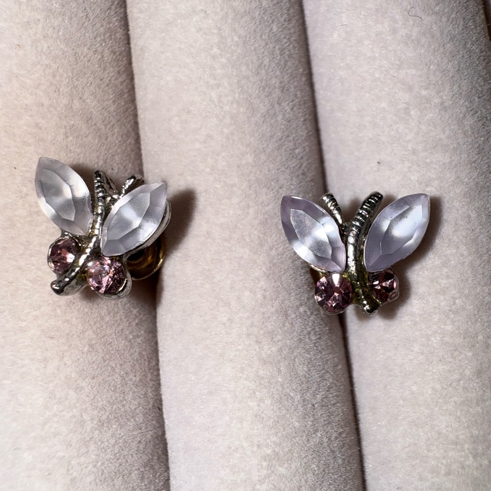 Vintage Silver Butterfly Purple Gemstone Stud Earrings - Picture 9 of 11